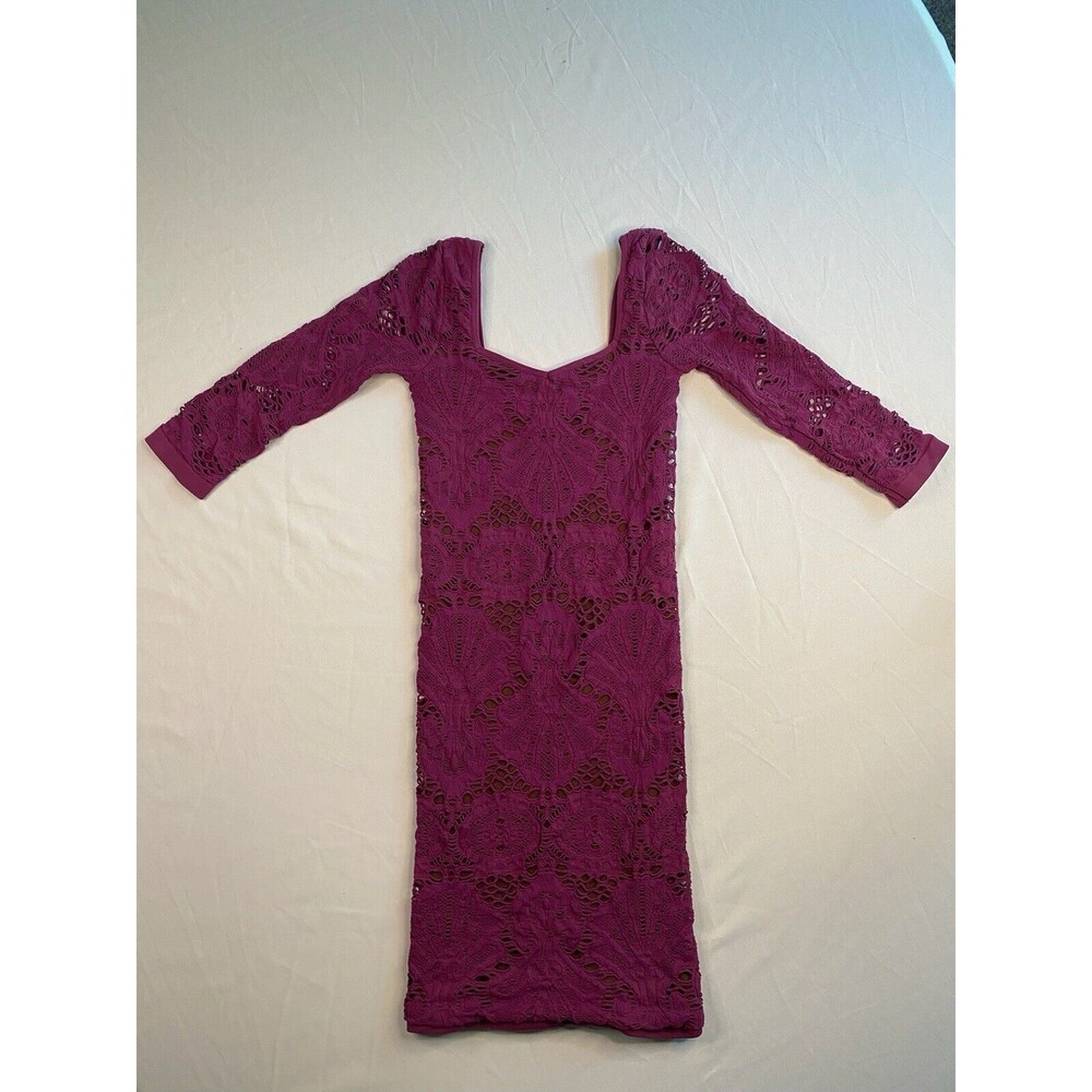 Free People Intimately Medallion Lace Bodycon Dress XS/S Berry Pink Cranberry